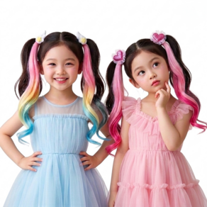 룰루레빗 하트 오로라 핀 헤어브릿지 키즈 공주 붙임머리
