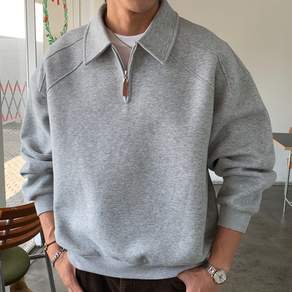 HANYO 하프집업 카라 맨투맨 오버핏 루즈핏 무지 데일리 스웨트셔츠