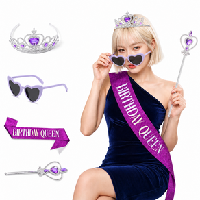 엘렌티 공주 생일파티 용품 티아라 어깨띠 하트 선글라스 요술봉
