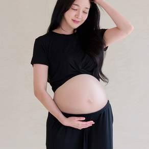 임산부 크롭티 만삭 주수 셀프 사진 촬영 임신 임부복 티셔츠