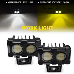 2개 화이트 앰버 LED 작업등 스팟 램프 ATV SUV 트럭 바이크 오토바이 휴대용 스포트라이트 안개등 12-24V