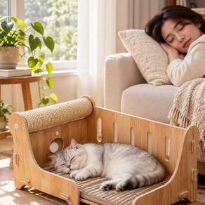 WHH 원목 고양이 침대 소파 사계절 고양이 사이잘 스크래처