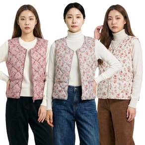 3355shop 여성 꽃누빔 패딩조끼 겨울 경량 기본 퀼팅 조끼 여자 베스트