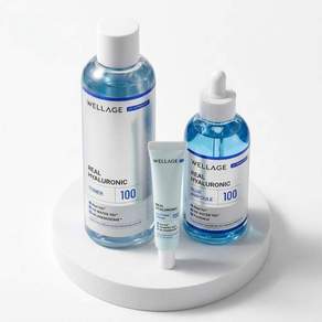 WELLAGE [2종세트] 리얼 히알루로닉 100 토너 200ml+100 앰플 100ml (+수딩크림 20ml 증정)