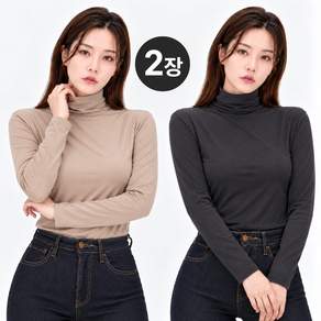 이너핏웨어 [1+1] 여성 데일리 폴라티 터틀넥 반폴라 긴팔 이너 티셔츠 2매 세트