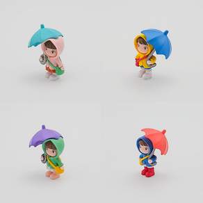 우산 쓴 우비 소녀 피규어 소년 화분 미니어처 테라리움 꾸미기