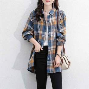라오농 여성용 가을 겨울 빅사이즈 남방 미디 코트 루즈핏 긴팔 체크 셔츠