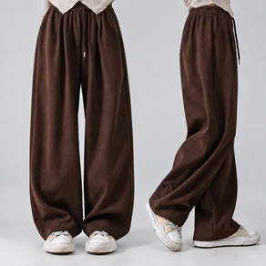 퓨어데일리 여성 골덴바지 기모 겨울 와이드 코듀로이 팬츠 밴딩 바지