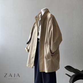 ZAJA 여성 빅사이즈 트렌치코트 루즈핏 봄 가을 미디 데일리 얇은 스탠드칼라 코트