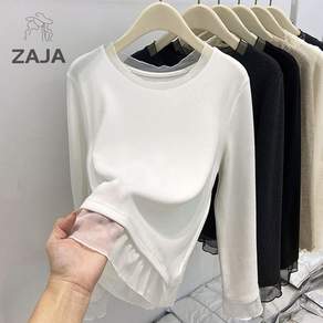 ZAJA 여성 가을 환절기 레이어드 긴팔 티셔츠 데일리 러플 블라우스