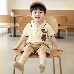 몽실이 베어패치 카라 반팔 상하복