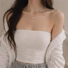 티케즈샵 여성용 쫀쫀 논슬립 크롭 튜브탑 캡내장 노브라 브라탑 끈없는 면스판 꾸안꾸 이너