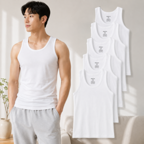 WARCLE 남성 순면 런닝 민소매 나시티 5매입 화이트 이너웨어