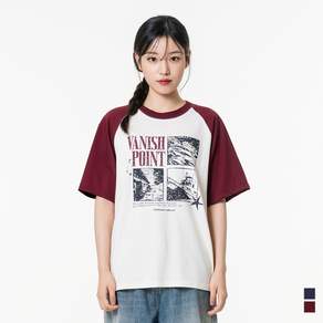모즈모즈 남녀공용 소실점 레글런 그래픽 반팔 티셔츠