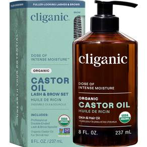 클리가닉 캐스터 오일 콜드 프레스 00 순수 8온스 속눈썹 키트 포함 눈썹 헤어 및 피부용 대량 천연 정제되지 않은 헥산 프리 DIY 캐리어