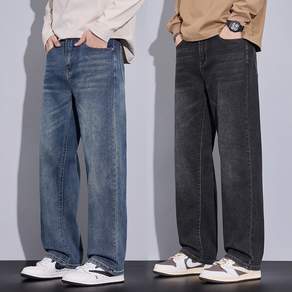 wassup 남자 청바지 빈티지 워싱 일자핏 세미와이드 청바지 가을바지