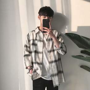 남녀공용 오버핏 체크 남방 셔츠