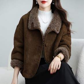 LUNATURE 여성 무스탕 자켓 스웨이드 후리스 데일리 따뜻한 겨울 숏 잠바