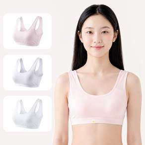 Fahomiss 주니어브라 2단계 편안한 노와이어 스포츠 브라 3P