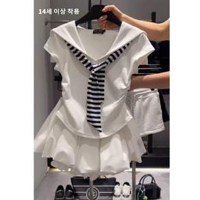 Toruva어린이 반팔 해군 넥 티셔츠 스타일리시 귀여운 여름 의상14세 이상
