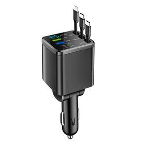 Allilio 차량용 초고속 충전기 릴타입 7in1 C타입+애플 동시 충전 120W 신축 케이블 USB 차량용 충전 어댑터