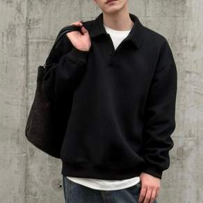 AURALA 남자 루즈핏 카라넥 긴팔티 데일리 무지 편안한 맨투맨