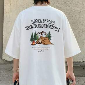 JBOOM 남자 오버핏 반팔티 라이프 프린트 티셔츠
