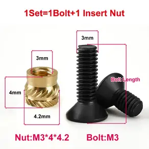 M2 M3 M4 M5 M6 황동 열 삽입 너트 나사 세트 Grade10.9 DIN7991 육각 소켓 볼트 3d 프린터 용 핫멜트 스레