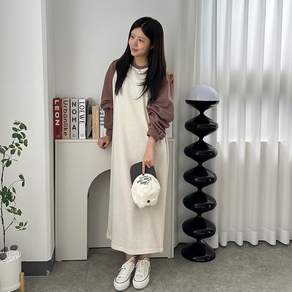 디테일웨어 여성 배색 나그랑 긴팔 롱원피스 빅사이즈 편한원피스 무지 맨투맨 임부복 홈웨어 간절기 원피스