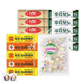 롯데 이브껌+쥬시후레쉬껌+후라보노껌 각각5개씩 총15개+오색청옥춘 200g 세트