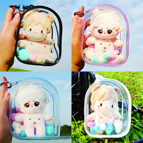 리빙러빙 10cm 인형 투명 파우치 PVC 미니 파우치 솜 인형 보관 케이스 가방 키링