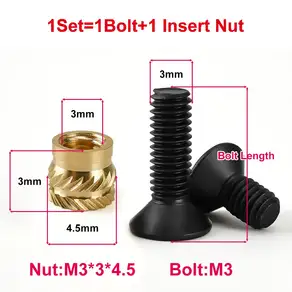 M2 M3 M4 M5 M6 황동 열 삽입 너트 나사 세트 Grade10.9 DIN7991 육각 소켓 볼트 3d 프린터 용 핫멜트 스레