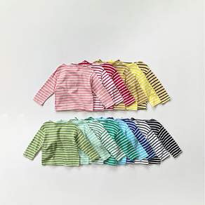아동용 국내생산 순면 단가라 스트라이프 긴팔 티셔츠