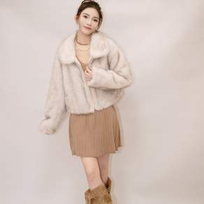 Stacofiya 여성 인조퍼 카라 집업 겨울 숏코트