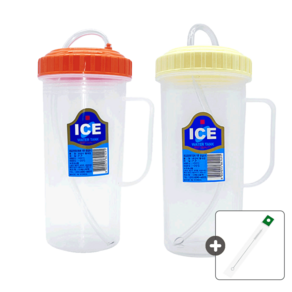 덕신 손잡이 빨대컵 요양원 빨대물컵 500ml 주황 1개 + 노랑 1개 [+세척솔 증정]