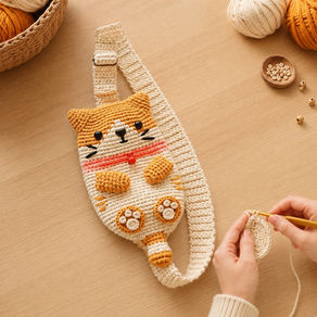 고양이 코바늘 가방 만들기 DIY 키트 뜨개질 핸드폰 가방 미니 크로스백 재료 세트