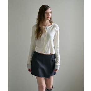 드헤베 Check Trim Cardigan Ivory