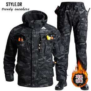 STYLE.DR 겨울 남자 방풍 방수 상하복세트 따듯한 아웃도 어낚시복 작업복 트레이닝 기모 방한복