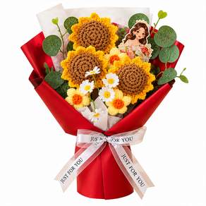 수제 뜨개 해바라기 꽃 3송이 꽃다발 졸업 시즌 선물로 동기 친구 선생님께 드리기 좋아요.
