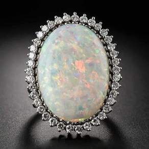 화이트 오팔 10*14mm CZ 헤일로 실버도금 볼드 여성반지2574