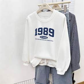 FONOW 휴한하다 오버핏맨투맨 여성맨투맨 트랜드 1989 정교한 프린트 날염 남자맨투맨 롱슬리브