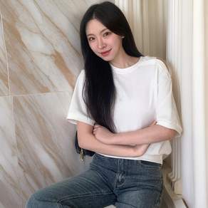 [다잇템] 여자 원숄더트임 세미크롭 반소매 펌킨 맨투맨