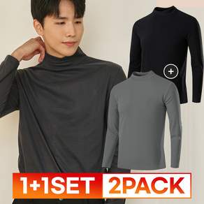 액티브온 남성 기모 목폴라 겨울작업복 상의 보온 긴팔 티셔츠 1+1 세트