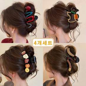 귀여운 컬러풀 대형 머리핀 4개세트 캐릭터 멍멍이 빅사이즈 긴 머리 올림머리 집게핀