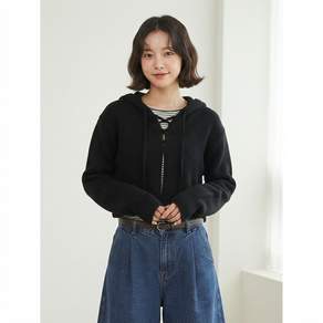 에잇세컨즈 여성 크롭 후드 카디건 블랙