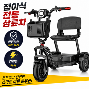 와일드그릿 접이식 전동 삼륜차 성인용 전기 세발자전거 소형 전동스쿠터 1인용 탈착식배터리 후진 레저용