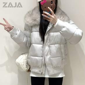 ZAJA 여성 겨울 루즈핏 패딩 자켓 따뜻한 퍼카라 숏패딩