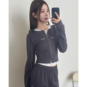 무아무아 로고 라운드 크롭 후드집업 차콜