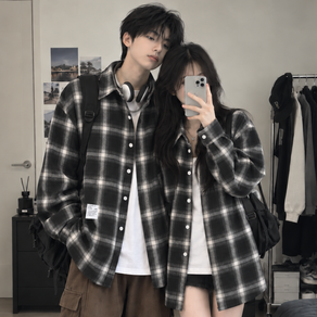 로즈바운드 오버핏 가을 남방 남자 여성 체크 셔츠