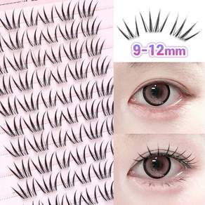 WooBerry 노글루 속눈썹 가닥 데일리 포인트 아이래쉬 내추럴 셀프연장 9-12mm 풀 필요없음 60모